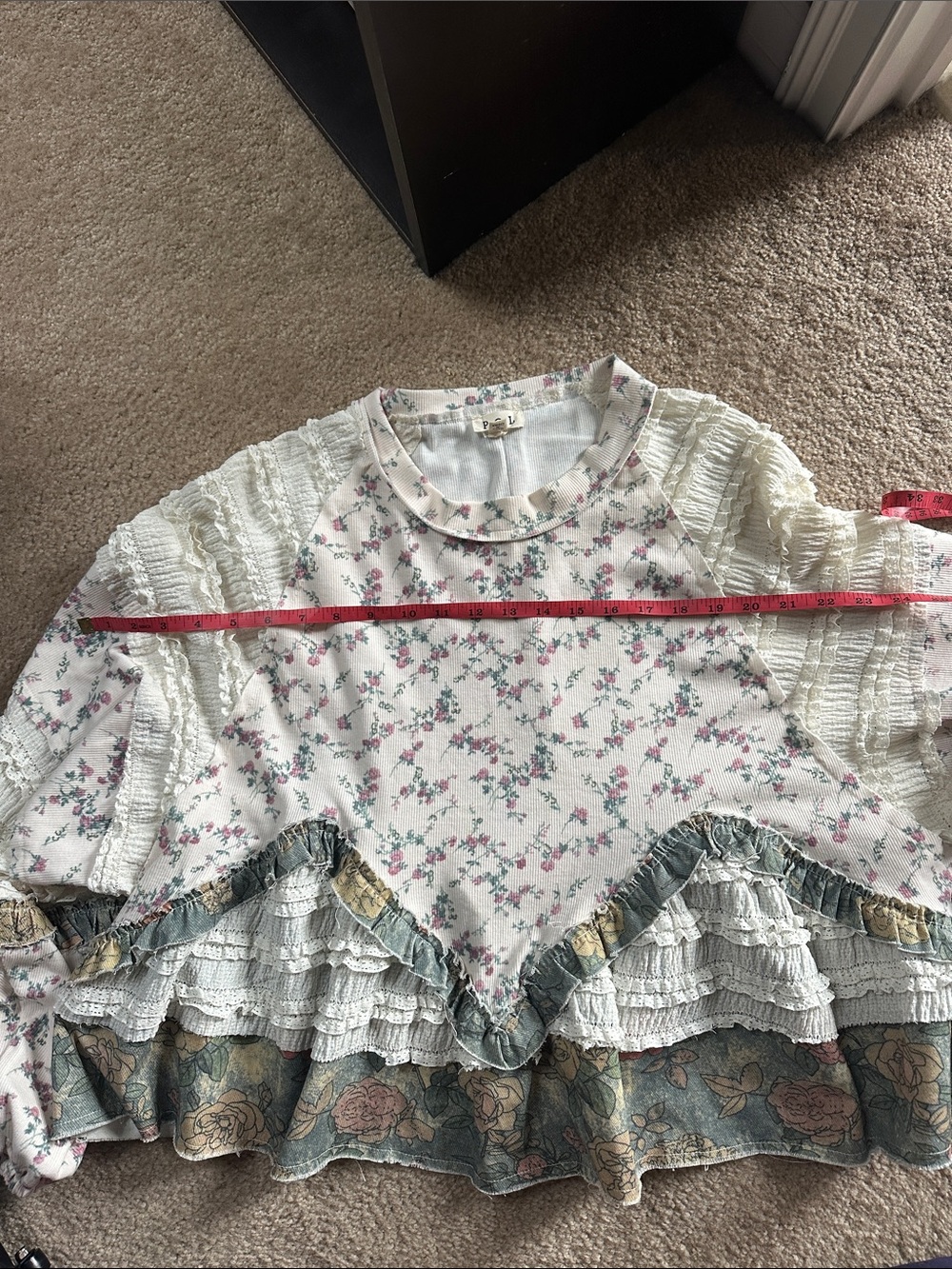 POL Cream Floral Ruffle Scoopneck Sweater with Pink and Sage Accents - Picture 9 of 9